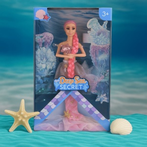Papusa Sirena cu Par lung Roz, cu Accesorii, Plastic, 33 cm, 3 ani+
