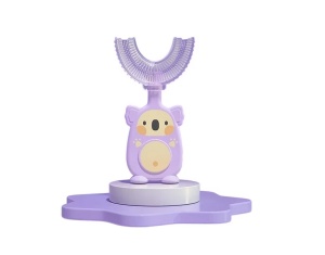 Periuta de dinti pentru Copii, Manuala, Silicon si Plastic, 10 cm, Koala Mov, 2 ani+