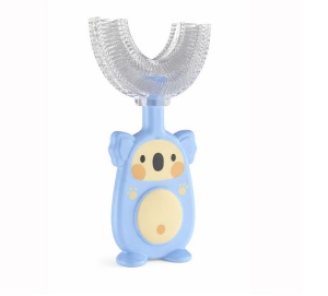 Periuta de dinti pentru Copii, Manuala, Silicon si Plastic, 10 cm, Koala Bleu, 2 ani+