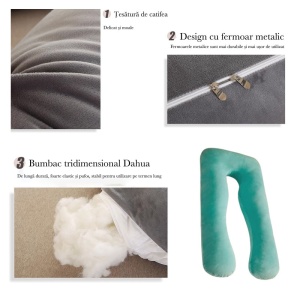 Perna Multifunctionala Gravide, Forma U, Interior Fibre de Poliester, Turcoaz