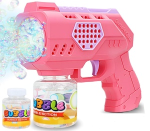 Pistol Automat pentru Baloane de Săpun Bubble Blaster Roz, Lumini LED, Funcționare pe Baterii
