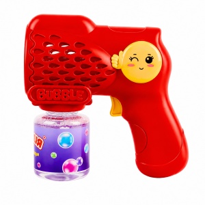 Pistol pentru Baloane de Săpun Emoji Rosu cu Lumini LED, Funcționare pe Baterii