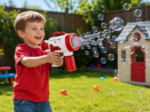 Pistol pentru Baloane de Săpun Model Bubble Cannon Roșu-Alb , cu Lumini LED, Funcționare pe Baterii - Img 3