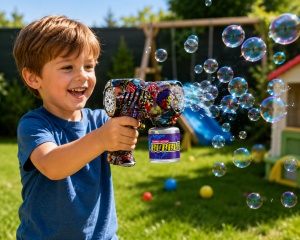Pistol pentru Baloane de Săpun Model Graffiti Negru, cu Lumini LED, Funcționare pe Baterii - Img 3