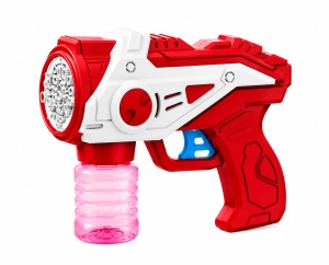 Pistol pentru Baloane de Săpun Model Vector Roșu-Alb, cu Lumini LED, Funcționare pe Baterii