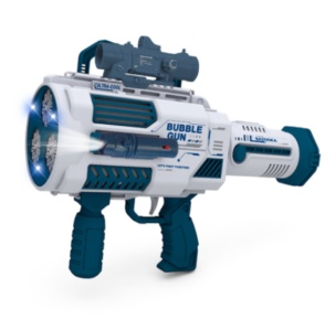 Pistol pentru Baloane de Săpun Tip Pușcă Albastru-Alb, Reîncărcabil prin USB, Lumini LED