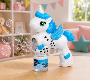 Pistol pentru Baloane de Săpun Unicorn Albastru-Roz, Lumini LED, Funcționare pe Baterii - Img 3