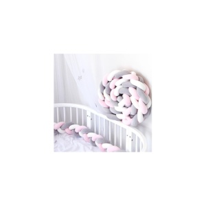 Protectie Laterala pentru Patut Bebe, Bumper Impletit, Bumbac, Mov, Verde, Alb 3 - Img 2