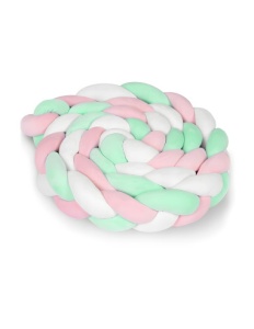 Protectie Laterala pentru Patut Bebe, Bumper Impletit, Bumbac, Roz, Alb, Verde, 2m