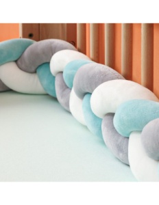 Protectie Laterala pentru Patut Bebe, Bumper Impletit, Bumbac, Roz, Alb, Verde, 2m - Img 2
