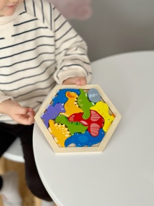 Puzzle din Lemn Montessori, Dinozauri, Stivuire, Lemn, 10 bucati, 20 cm x 20 cm - Img 2