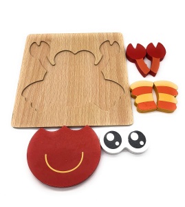 Puzzle din Lemn pentru Copii, Rac, 5 Piese, 15 cmx 15 cm, Multicolor - Img 4