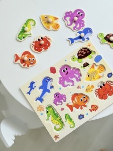 Puzzle Montessori din Lemn, Model Animale din Ocean, 7 Piese, Dimensiune 30x22.5 cm - Img 4