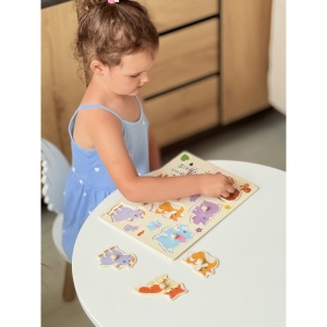 Puzzle Montessori din Lemn, Model Baby Jungle, 7 Piese, Dimensiune 30x22.5 cm - Img 2
