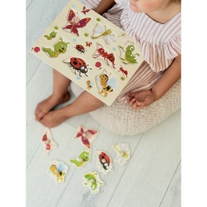 Puzzle Montessori din Lemn, Model Insecte 2, 7 Piese, Dimensiune 30x22.5 cm