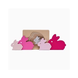 Puzzle Montessori Lemn Pentru Sortare, Iepurasi, 6 piese, 11.5x15 cm, 6 piese, 2 ani + - Img 2