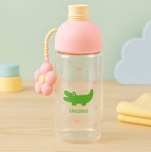 Recipient pentru Apa, Roz, Sticla, Model Crocodile si Floare, 450 ml - Img 5