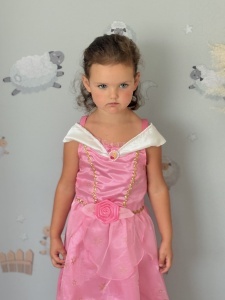 Rochie Fetite Carnaval, Printesa, Tull/Saten, Roz, Sclipici Auriu, Floare si Brosa - Img 2