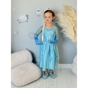 Rochie Fetite Carnaval, Printesa, Tull/Saten, Turquoise, Sclipici Argintiu plus Set Sapte Accesorii - Img 2