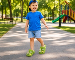 Saboți Copii Tip Crocs cu Personaj 3D, Balon și Stea Decorativa, Baretă Reglabilă, Talpă Antiderapantă, Verde - Img 2