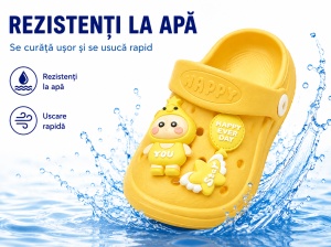 Saboți Copii Tip Crocs cu Personaj 3D, Balon și Stea Decorativa, Baretă Reglabilă, Talpă Antiderapantă, Galben - Img 7