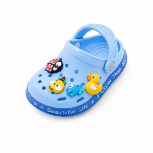 Saboți Copii Tip Crocs din Spumă cu Accesorii 3D Detașabile și Baretă Reglabilă, Albastru Deschis