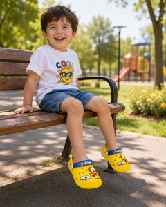 Saboți Copii Tip Crocs din Spumă cu Cățeluș 3D, Baretă Reglabilă, Talpă Antiderapantă, Galben - Img 10