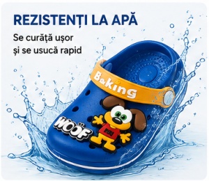 Saboți Copii Tip Crocs din Spuma cu Cățeluș 3D, Baretă Reglabilă, Talpă Antiderapantă, Albastru - Img 7