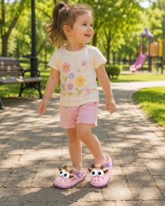 Saboți Copii Tip Crocs din Spumă cu Girafă 3D, Baretă Reglabilă, Talpă Antiderapantă, Roz - Img 9