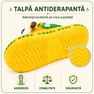Saboți Copii Tip Crocs din Spumă cu Girafă 3D, Baretă Reglabilă, Talpă Antiderapantă, Galben - Img 4