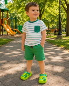 Saboți Copii Tip Crocs din Spumă EVA cu Dinozaur 3D Verde, Baretă Reglabilă, Talpă Antiderapantă, Verde - Img 10