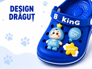 Saboți Copii Tip Crocs,Spuma cu Personaj 3D, Balon și Stea Decorativa, Baretă Reglabilă, Talpă Antiderapantă,Albastru - Img 5
