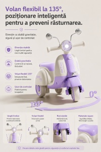 Scooter Mov pentru Copii cu 3 Roți, Far LED, Direcție 135° și Compartiment Depozitare – Ride-On pentru Copii 1-6 Ani - Img 5