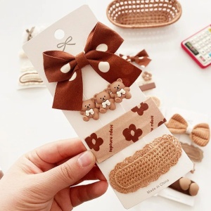 Set 4 Agrafe pentru fetite, Clips, Funda, Ursuleti si Flori Crem