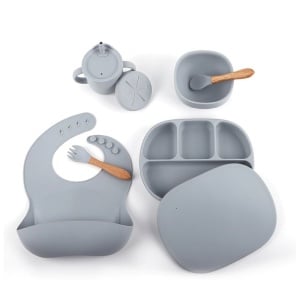 Set de Diversificare Bebe, Silicon, Senior Gray, 6 Piese, 6 luni+