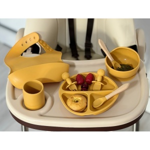 Set Diversificare 5 Piese, Silicon, Bebelusi si Copii, Galben, 5 Piese, 6 luni + - Img 2