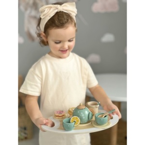 Set Educativ Montessori din Lemn Ceainic, Lemn,15 Piese, 36 Luni+, Turquoise - Img 2