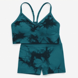 Set pentru Sala Green/Black 2 piese, Pantalon Scurt si Bustiera, Model Tie-Dye
