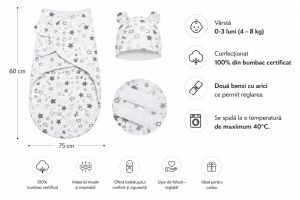 Sistem de Infasare Reglabil, 30-50 luni, cu Caciulita, Stelute - Img 2