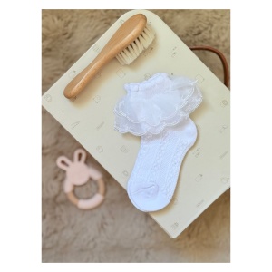 Sosete Cu Volanas Din Tulle, Pentru Fetite, Alb, Marime 25
