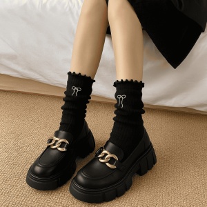 Sosete Dama Simple, Model cu Fundita Brodata, Negru, 35-38 - Img 2