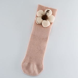 Sosete pentru Copii, Roz, Model cu Floare Crem, Bumbac, 2-5 ani - Img 2