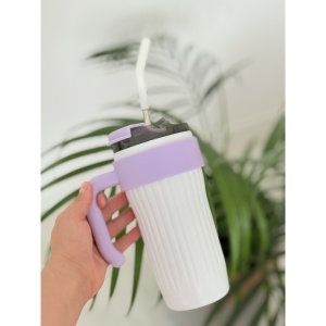 Termos 2 in 1, cu Pai si Maner, Alb/Mov, Otel Inoxidabil, 860 ml
