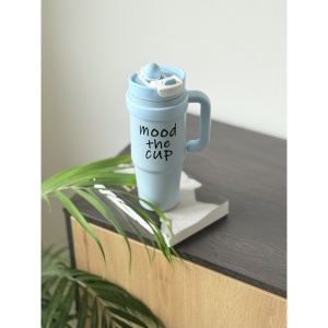Termos Mood The Cup, Otel Inoxidabil interior, cu Pai si Maner, Bleu, 1000 ml
