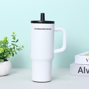Termos pentru Adulti, cu Pai si Maner, Alb Mat, 750 ml