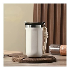 Termos pentru Cafea, cu Maner, Otel Inoxidabil, Alb, 350 ml