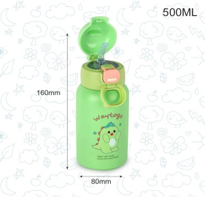 Termos pentru Copii, cu Pai si Bareta, Verde, Model Crocodil, 500 ml - Img 5