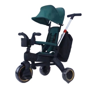 Tricicleta Pentru Copii, Maner Detasabil, Cu Pedale, Pliabila, Verde