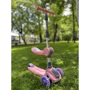 Trotineta 2 in 1 pentru copii Copii, cu Sezut, Lumini, Muzica, Roz, 1,5 ani - Img 5