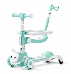 Trotinetă Copii 3 în 1, Turcoaz, Roti cu Lumini LED, Șezut și Mâner Reglabil, Model Ren